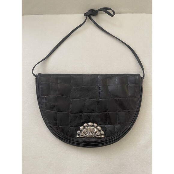 Vintage Robinson’s‎ Crescent Crossbody Genuine Leather Black Purse Made In Italy